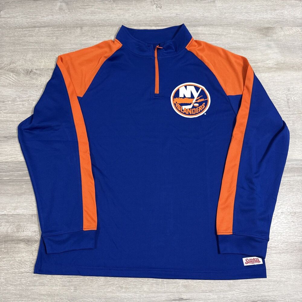 New York Islanders Hockey Shirt Stitches Men’s Blue Large Long Sleeve 1/4 Zip